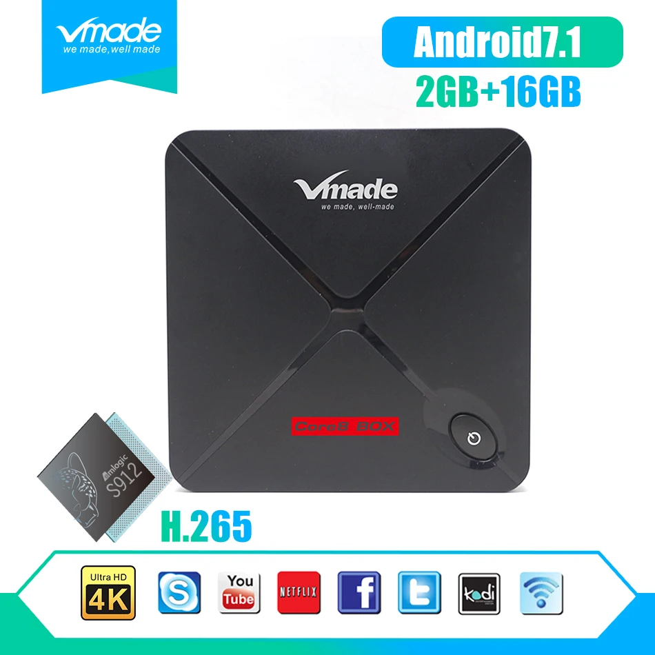 

originais Android 7.1 OS 4K Smart TV Quad core Amlogic S912 2G DDR3 Set-Top Skype chatting Youtube Facebook wifi Media Player