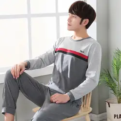 2018 простые пижамы мужские хлопковые осенние Весенняя Пижама комплект мужской топ + брюки Pijamas с длинным рукавом сексуальные Корейская