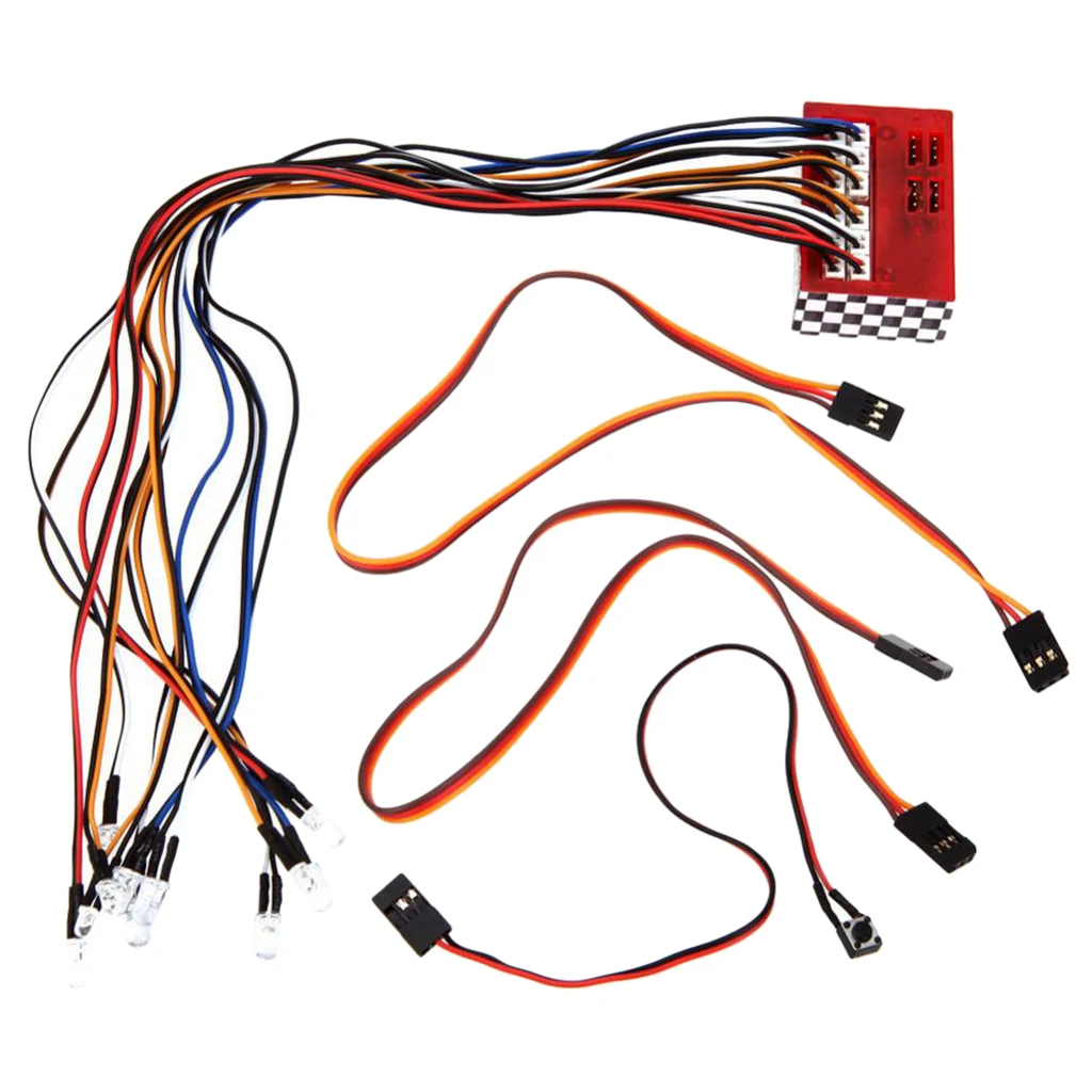 4x 1.9'' Beadlock Wheel Rim Tires Rubber+12 LED Lights for 1/10 Axial SCX10 CC01 RC Buggy Carwler Models