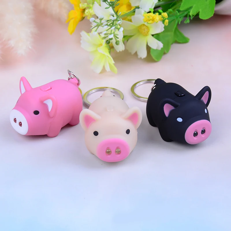 Pig LED Keychains Flashlight Sound Rings Creative Kids Toys Pig Cartoon