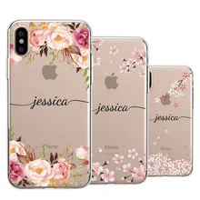 Personalizado tu nombre Tropical Floral borde belleza teléfono suave funda transparente para iPhone 11 Pro Max XS Max XR X 7Plus 8Plus