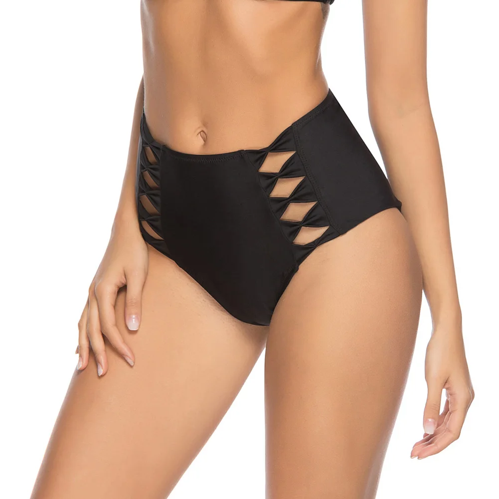 

Ladies Swim Pants Solid Color Hollow Design High Waisted Swim Pants for Beach EDF88