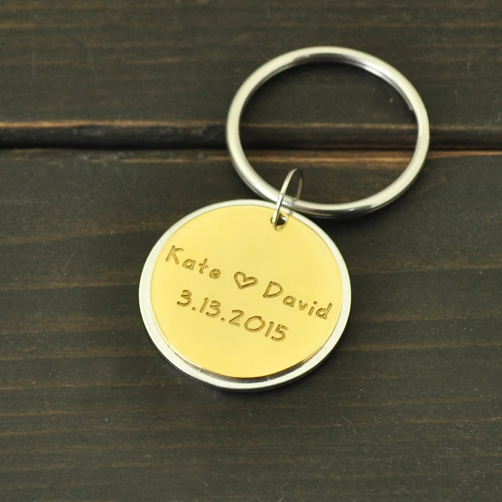 

Personalized Disc Keychain,Engrave Name and Date Keychain,Circle Pendant Keychain,Gift for him,her,Vanlentine's Day Gift