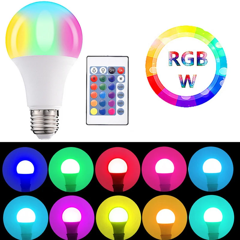 3 Вт, 5 Вт, 10 Вт, 15 Вт, E27 светодиодный RGB Лампочка, умный светодиодный светильник для украшения дома, интерьерный Точечный светильник, домашний светодиодный светильник, лампада+ ИК-пульт дистанционного управления