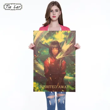 

Hayao Miyazaki Spirited Away Vintage Kraft Paper Poster Japanese Anime Cartoon Wall Stickers for Kids Rooms 50.5*35cm
