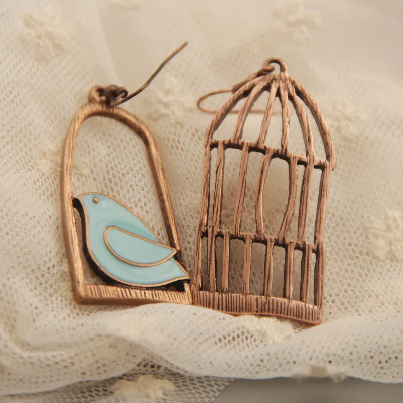 Ретро бронзовые милые птичьи клетки Мир птица дизайн серьги классический стиль Модные женские ювелирные серьги