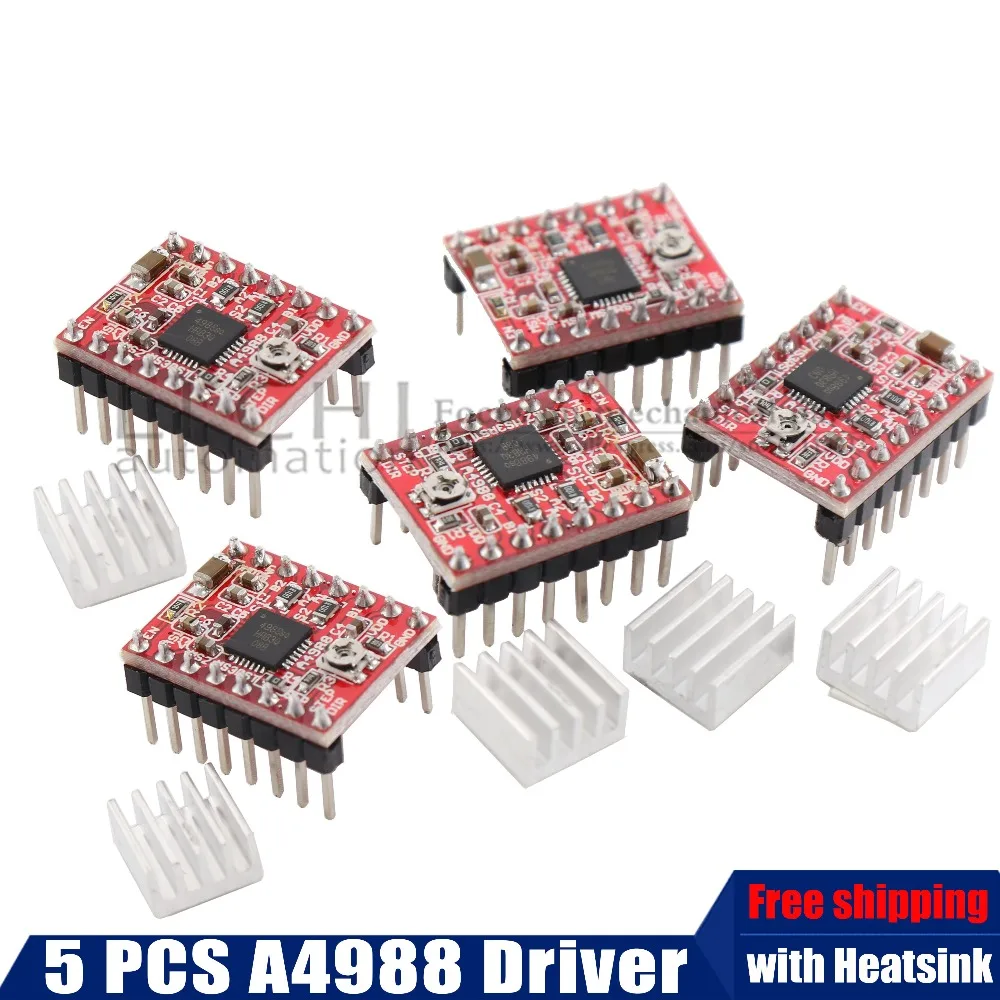 

NEW 5pcs Stepping motor Reprap Stepper Driver A4988 Stappenmotor Driver Module met Heatsink for 3D printer