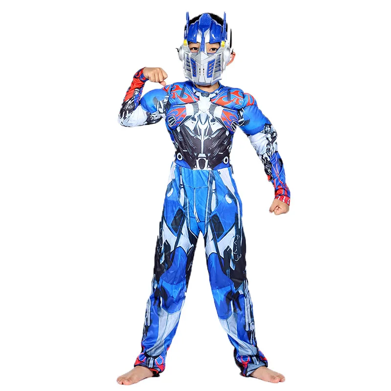 Kids Cosplay Transformers Costume+Mask Muscle Style Bumble Bee Optimus Prime COS