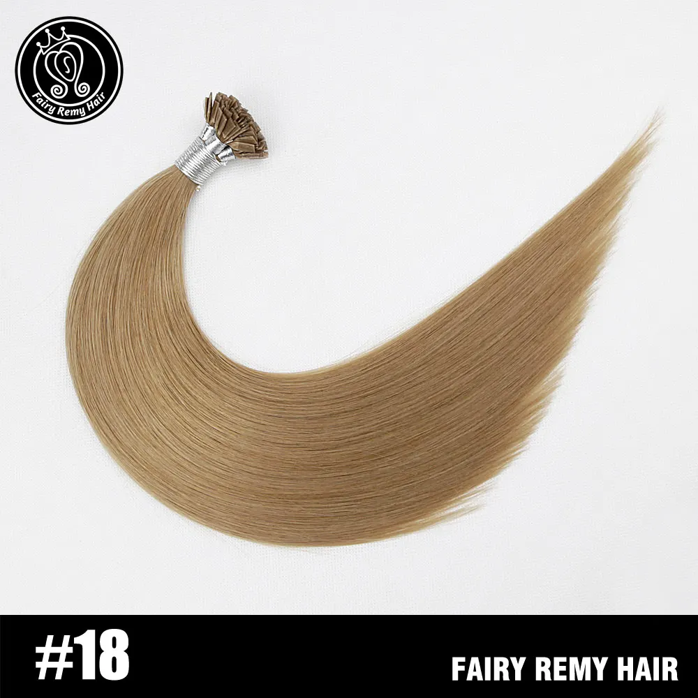 Феи remy волосы 0,8 г/локон 1" Remy плоский кончик кератиновые человеческие волосы расширение европейские натуральные волосы на капсуле fusion волосы 50 s/pac - Цвет: #18
