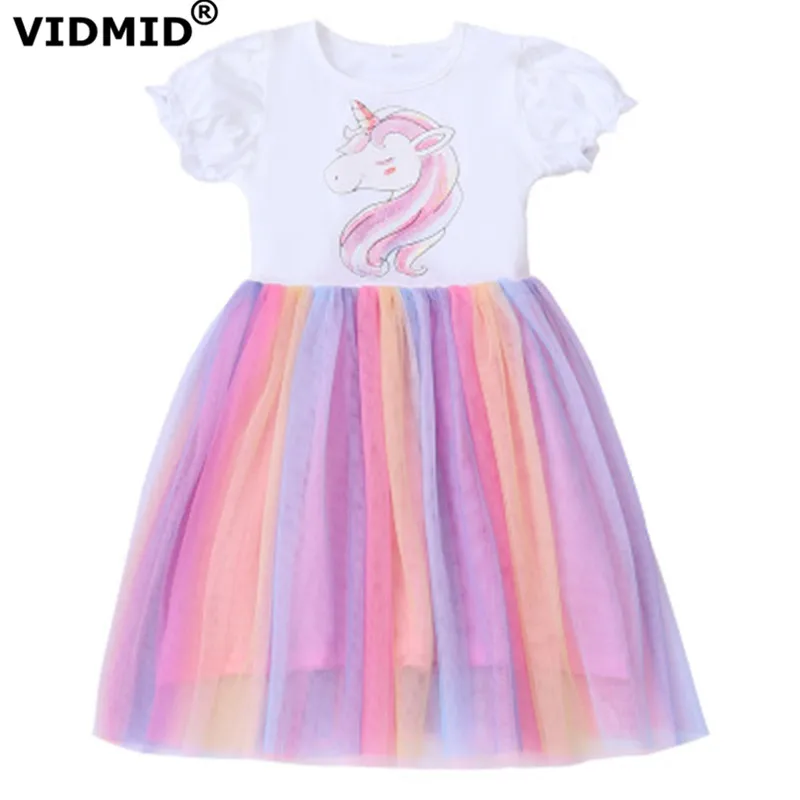 

VIDMID new 4-12Y Baby kids Girls Dresses Cotton summer Girls rainbow Dress Kids girls Sweet Unicorn Clothes children dress 7085