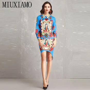 

MIUXIMAO Europe Fashion 2019 Spring jumpsuit Newest Casual Diamons Cactus Character Above Knee Two-Piece Dress Women