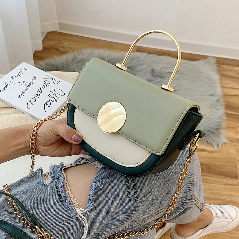 Goedkoop Elegante Vrouwelijke Metalen Ring Tote bag 2019 Fashion Nieuwe Kwaliteit Leer vrouwen Designer Handtas Lock Keten Schoudertas Messenger Bag