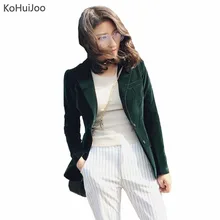 2018 Spring Fashion Women Velvet Blazer Jackets Green Long Sleeve Pockets Korea Slim Female Jackets Casual Ladies Office Coat