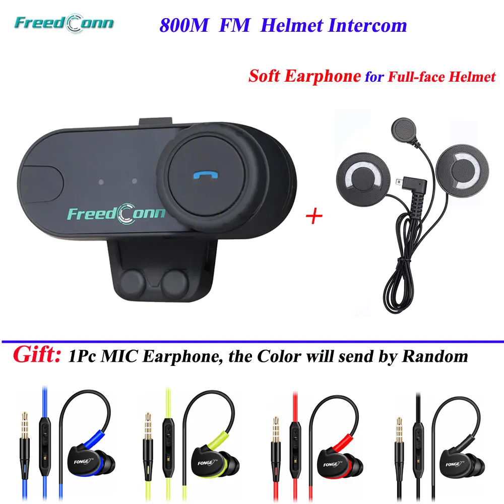

FreedConn 800M Bluetooth Motorcycle Helmet Intercom T-COMVB FM Interphone Headset+Soft Microphone for Full Face Helmet with Gift