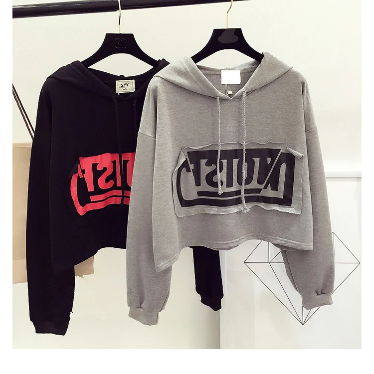 

Mr.nut new Korean version of the college printed cloth hooded shirt sports loose short paragraph hoodies women