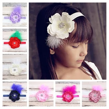 

2017 fashion cute Children hair accessories baby Feather Headband flower rhinestone headbands girls hair band headwear 20pcs/lot