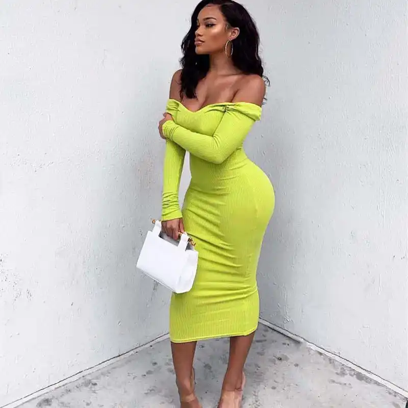 lime green bodycon midi dress