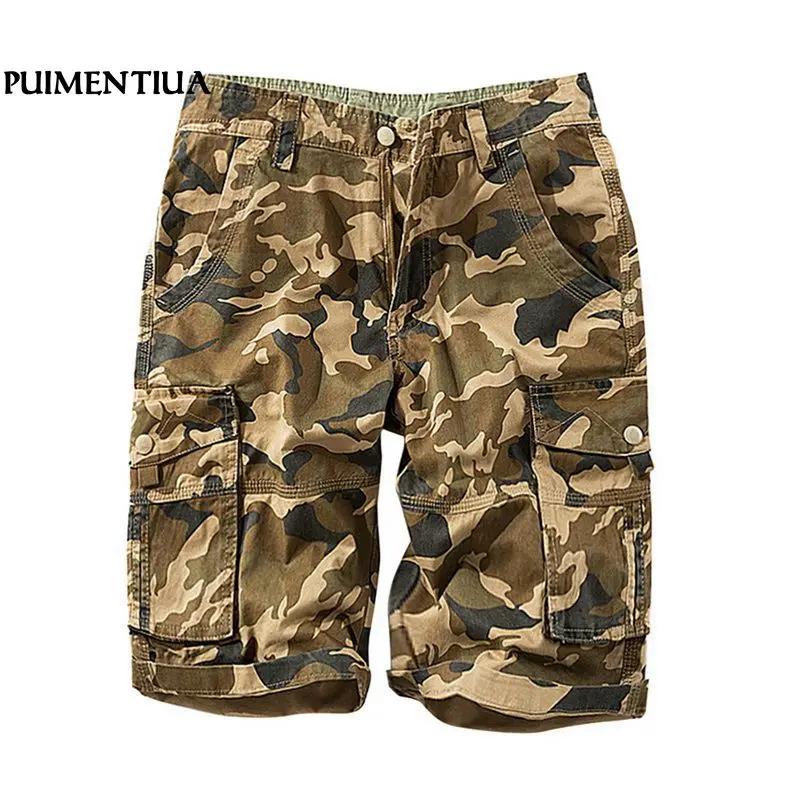 SHUJIN Summer Camouflage Printed Shorts Pockets Straight Male Casual Cargo Shorts Men Trousers Plus Cotton bermuda masculina