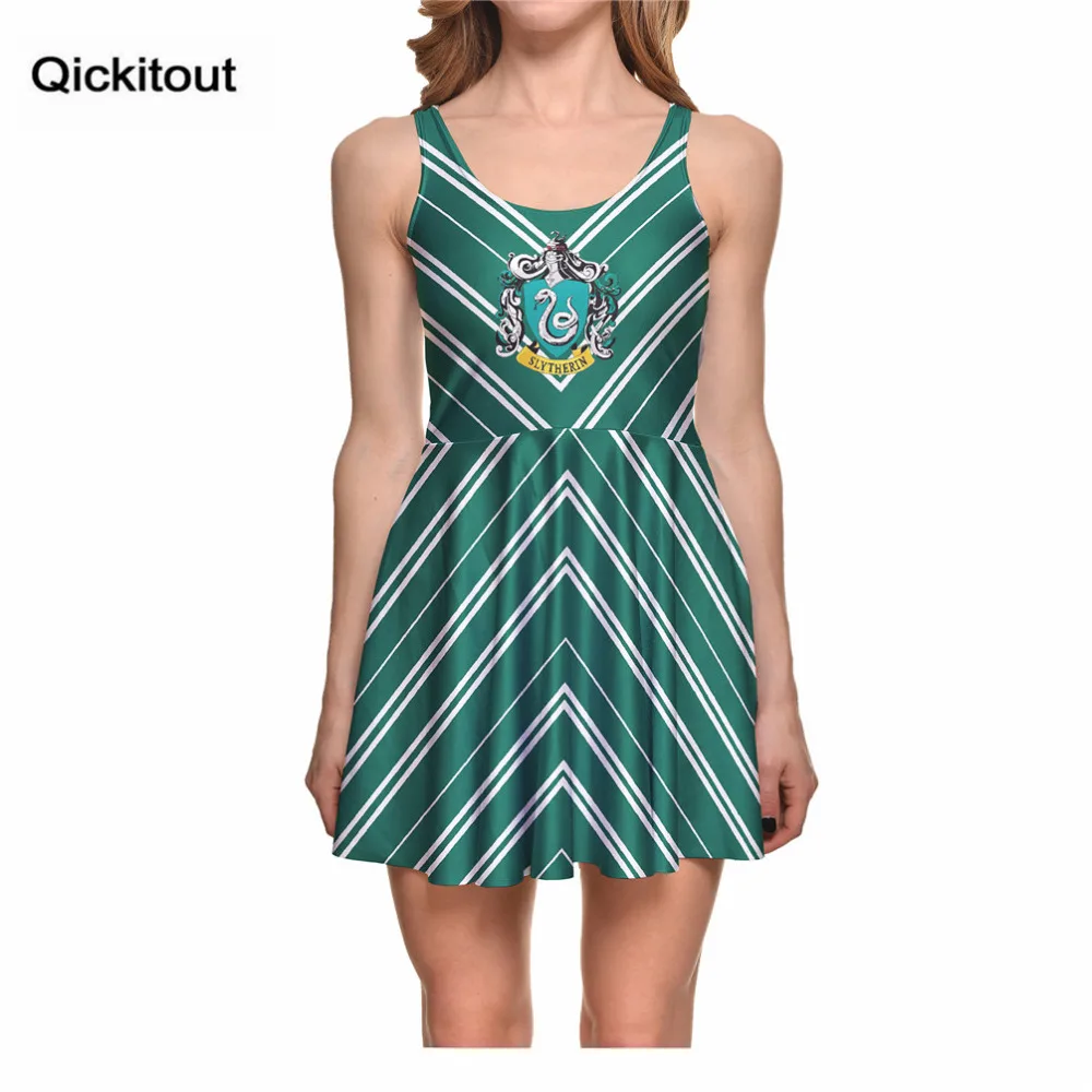 

Qickitout Dress Plus Size Sexy Fashion Women's Armor Shield Green&White Dresses Digital Print SKATER DRESS Vestidos Wholesales