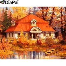 DIAPAI Алмазная картина "Осенний дом пейзаж" вышивка крестом на заказ фото алмаз, вышивка квадратными круглыми настенный Декор для дома A26615