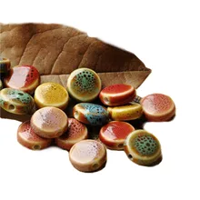 30 шт 14 мм Керамические Бусины круглые плоские наборные бусины фарфоровые бусины с отверстиями DIY аксессуары для ювелирных изделий