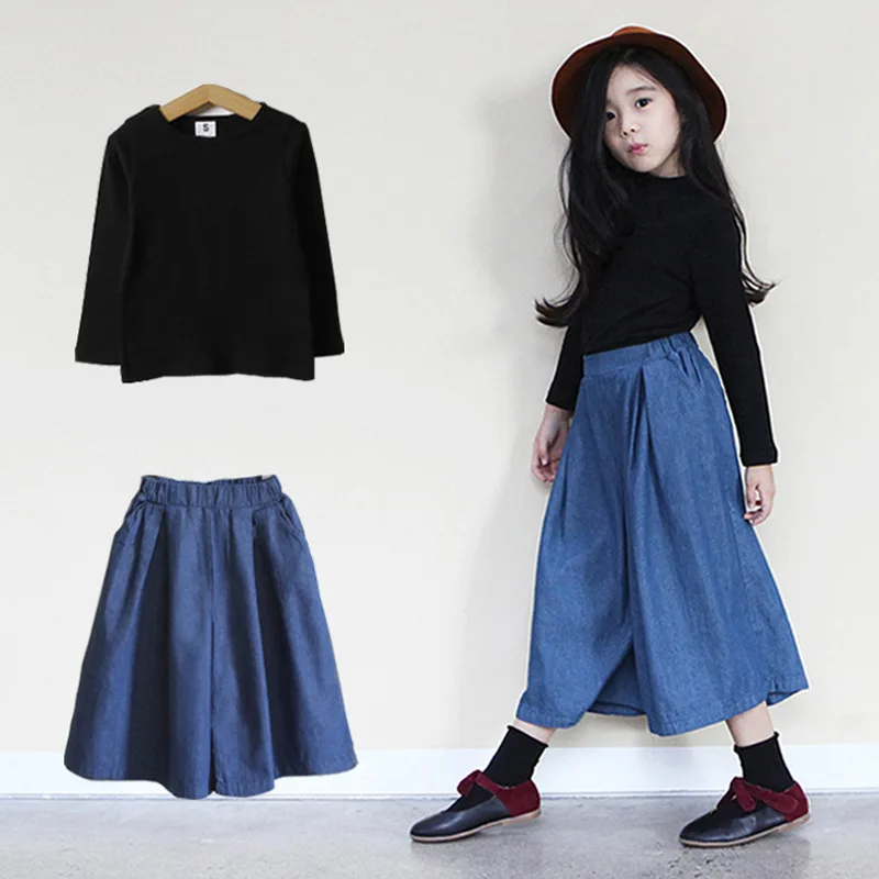 

Kids tracksuit 2018 Autumn Kids Clothes Girls Outfits Wide leg pants t shirt Jeans Children Clothing Set 3-13 Year Girls Clothes