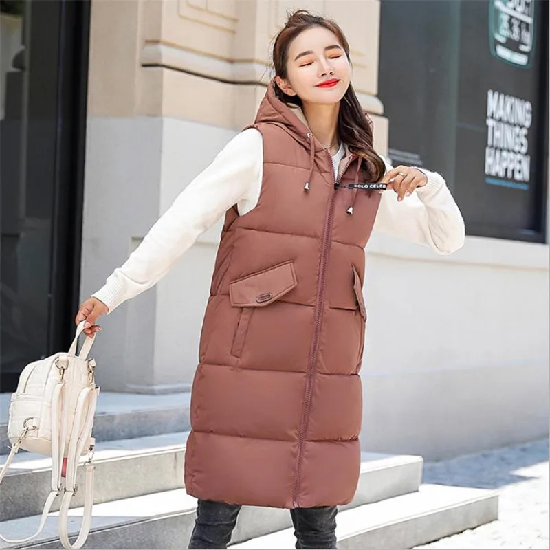 Winter Vest Jacket Women Waistcoat Woman Winter Coat 2018 Women Down Cotton-padded Hooded Long Ladies Outerwear Keep Warm D119