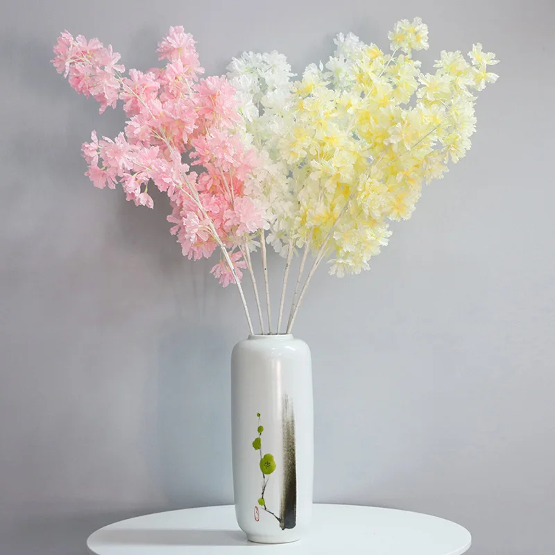 

120Flowers Heads/Artificial Cherry Blossoms 1pcs 100cm Long Branch Plants Wedding Decoration Accessories Faux Crape Myrtle JY228