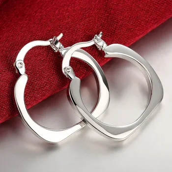 

Wholesale 925 Silver Jewelry Earrings for Women Fashion Square Hoop Earring Female Party Gifts