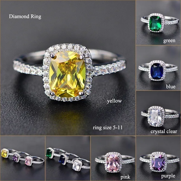 Colorful Big Stone Rings for Women Romantic Wedding Ring Silver Plated Jewelry Accessories European American High Quality | Украшения и