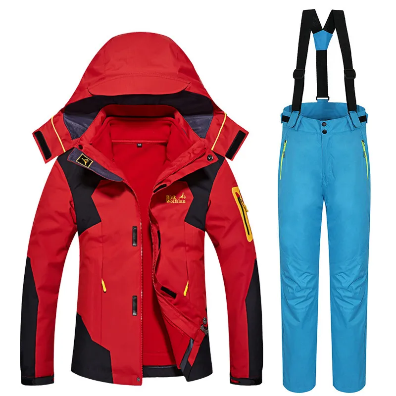 Очень теплый лыжный костюм для женщин, лыжная куртка и штаны, зимняя куртка для сноуборда, водонепроницаемая зимняя одежда высокого качества, комплект одежды - Цвет: Red      Sky blue