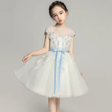 Платье с вышитыми цветами для девочек на свадьбу, милое платье принцессы с бантом на выпускной, бальное платье, детское нарядное платье для дня рождения, костюм
