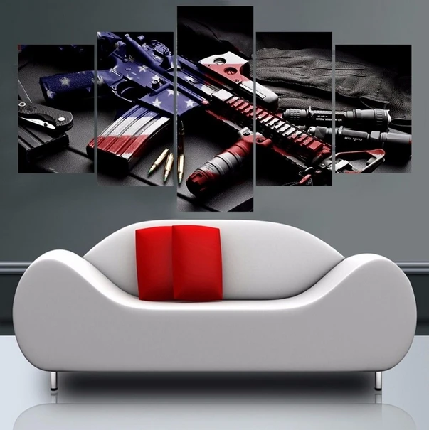 

Art Abstract Framed Framed Large Framed Gun with American Flag canvas decoration 5 pieces
