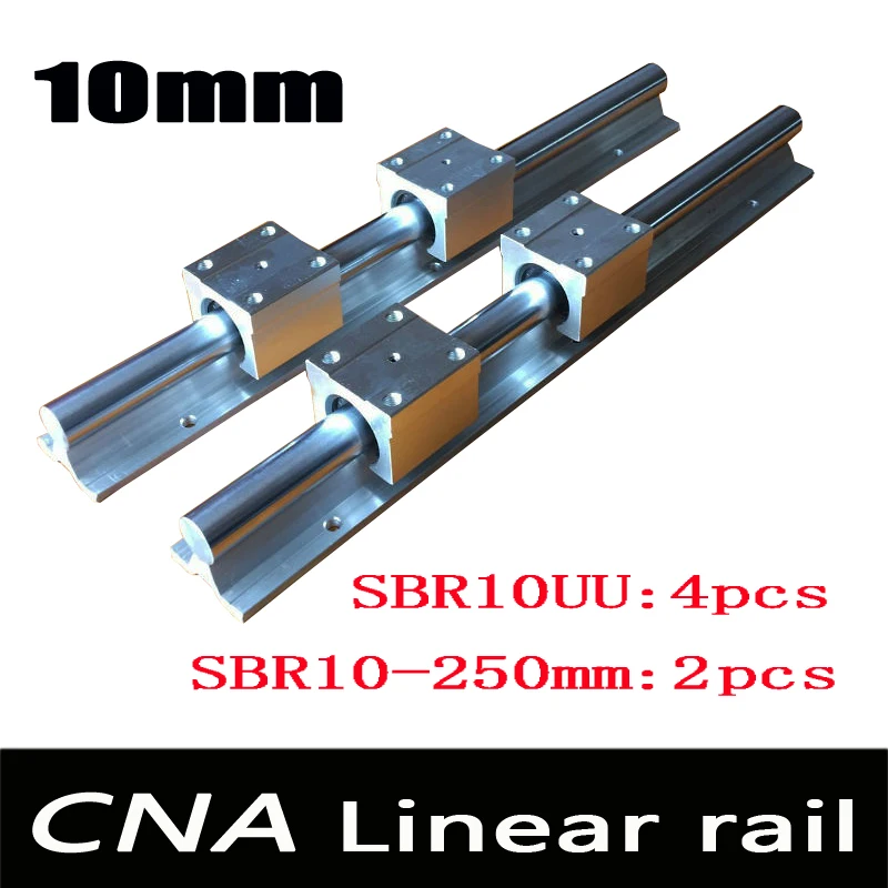 

2pcs SBR10 L 250mm linear rail support with 4pcs SBR10UU linear guide auminum bearing sliding block cnc parts