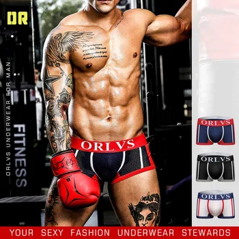 

4pcs New ORLVS Sexy Men Underwear Boxers Mesh Breathable Cuecas playful Solid Gay Underwear calzoncillos hombre slips Shorts
