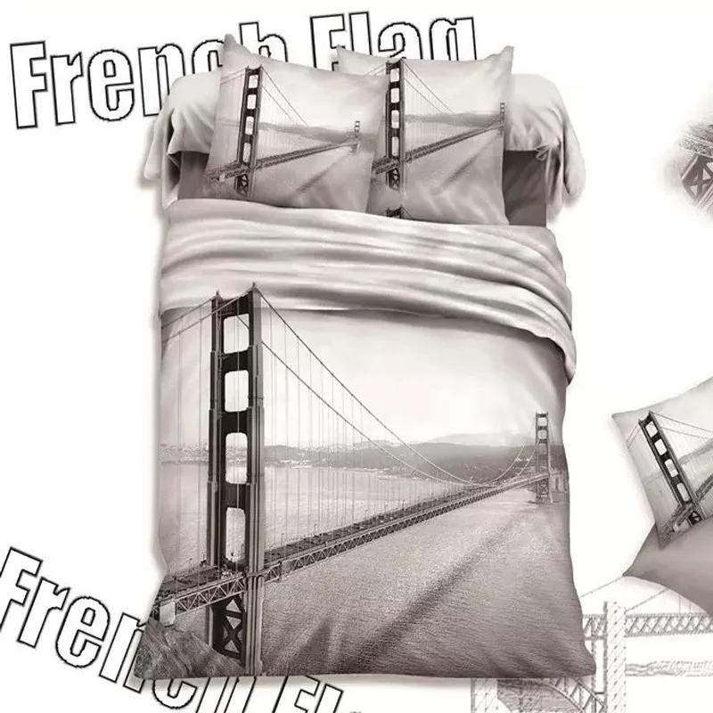 رائع نمط البريطاني 3d جسر رمادي مجموعة مفروشات الملكة الملك الحجم ورقة السرير غطاء لحاف مجموعات القطن الخالص المنسوجات نوم مجموعات 4 قطع