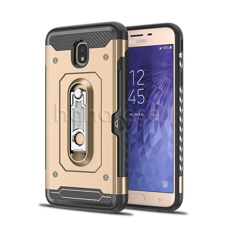 Perfect 500pcs Soft TPU Hard PC With Card Slot Holder Case For Samsung J3 J5 J7 2016 2017 J4 J6 J8 2018 Heavy Duty Metal Kickstand Cover 11