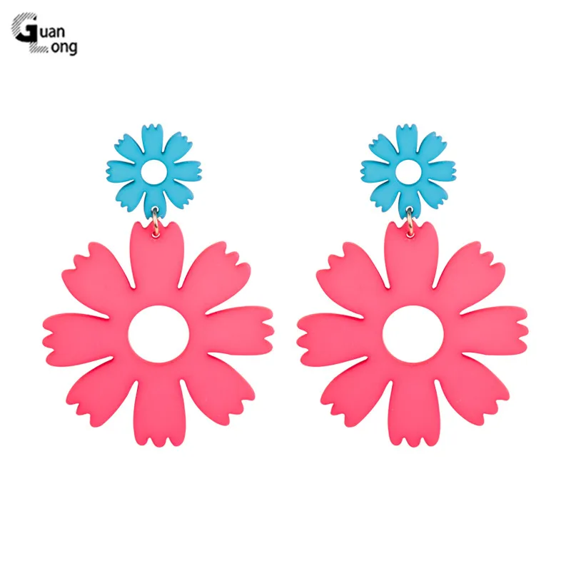 

GuanLong Classic Big Acrylic Drop Earrings for Women 2018 Statement Resin Earrings Fashion Jewelry Dangle Round Flowers Brincos