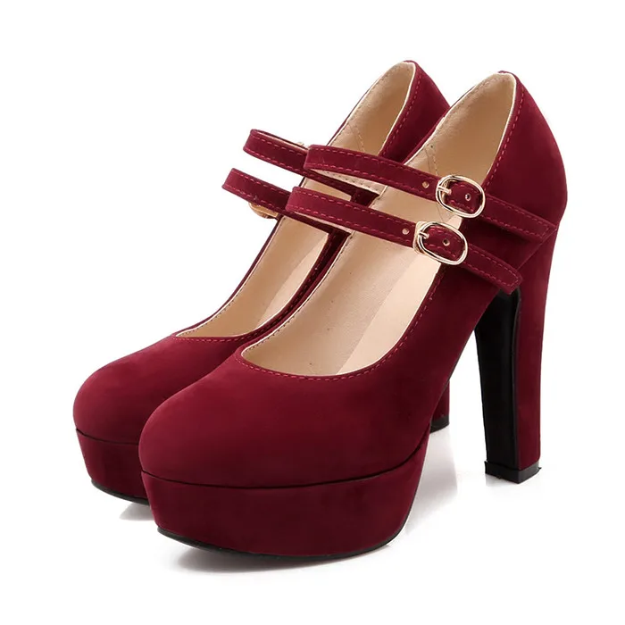 Meotina/обувь женские туфли-лодочки mary jane на платформе и высоком каблуке Большие размеры 33, 45, 46, пикантные вечерние женские туфли с ремешком и пряжкой Осенняя женская обувь - Цвет: Красный