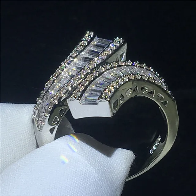 Fashion Promise ring 925 Sterling silver Princess cut  AAAAA Cz Stone Engagement wedding band ring for women Men Finger jewelry