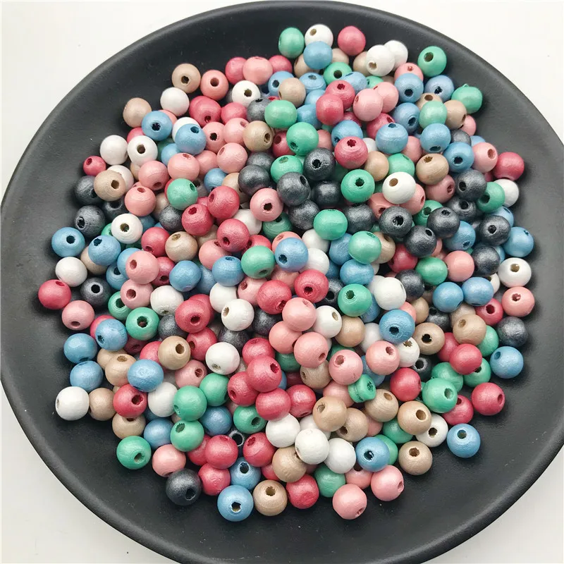 Hot Sale DIY 200Pcs Wooden Beads Round Ball Spacer For Jewelry Making Natural Wood Charms 6mm/8mm Colorful Silver Plated | Украшения и