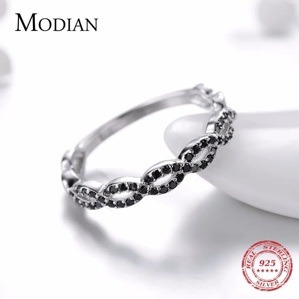 Modian горячая Распродажа 925 пробы Серебряное прозрачное кольцо с черными фианитами модные Романтические кольца на палец для женщин вечерние ювелирные изделия Anel
