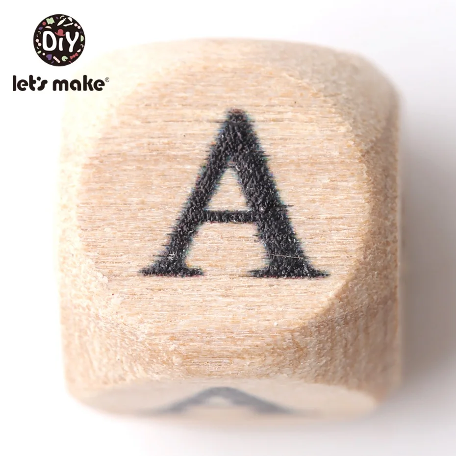 Let's Make Wooden Teether 50Pc Square Shape Beech Wood Letter Beads Diy Pacifier Chain Teether Babies Teething Bead Kid Toy