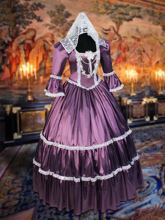 Ренессанс или Викторианский стиль ручной работы платье кружева, атлас, с колье ожерелье женское платье бальное платье