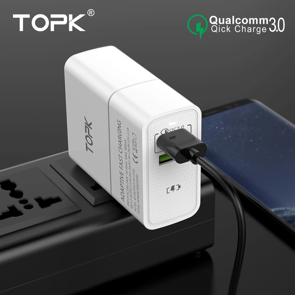TOPK 30 Вт Quick Charge 3 0 Dual USB Зарядное устройство ЕС разъем для поездок стены адаптер
