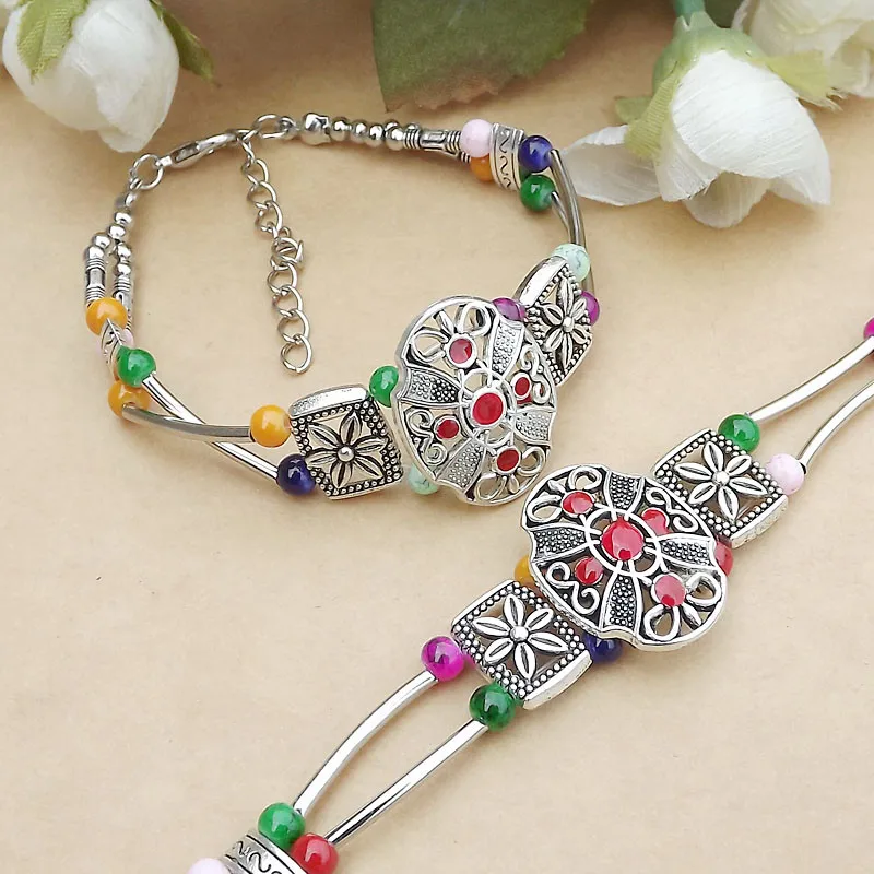 Lusion брендовый тибетский серебряный цветной браслет с бусинами для женщин Новый