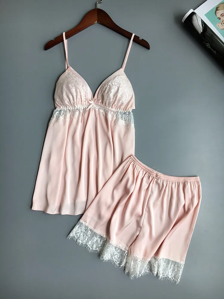 3 PCS Woman Spring Autumn Pajamas Set Sexy Lace Satin Silk Pajamas Long Sleeve Sleepwear For Women Long Sleeves Homewear Pijama 35