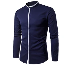 Горячая Весна сезон осень, со стоячим воротником camisa masculina повседневное Деловое платье полоса Мужская рубашка Slim Fit Мужские свадебные рубашки