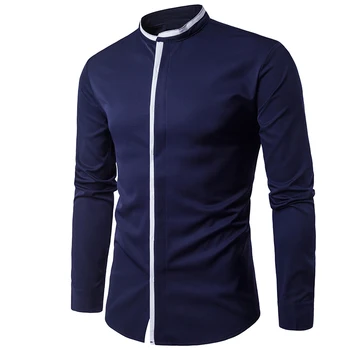 

HOT 2020 Spring Autumn Stand Collar camisa masculina Casual business dress strip Male Shirt Slim Fit Mens wedding Shirts