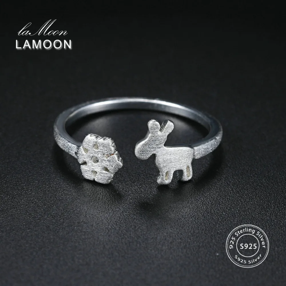 LAMOON Fawn & Snowflake 925-Sterling-Silver Adjustable Rings Fine Jewelry for Women Girls Christmas Gift Anti Allergy LMRY062